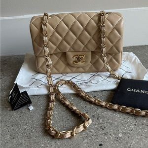 Authentic Tan cream Chanel mini rectangle